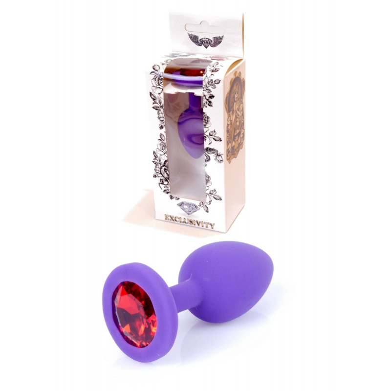 Анальная пробка силиконовая размер S Jewellery Purple Silicon PLUG Small- Red Diamond