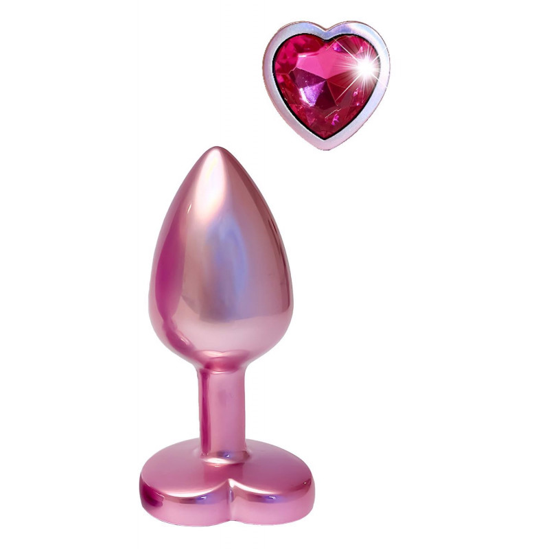 Анальная пробка со стразой металлическая размер S GLEAMING LOVE MATTE PINK PLUG SMALL