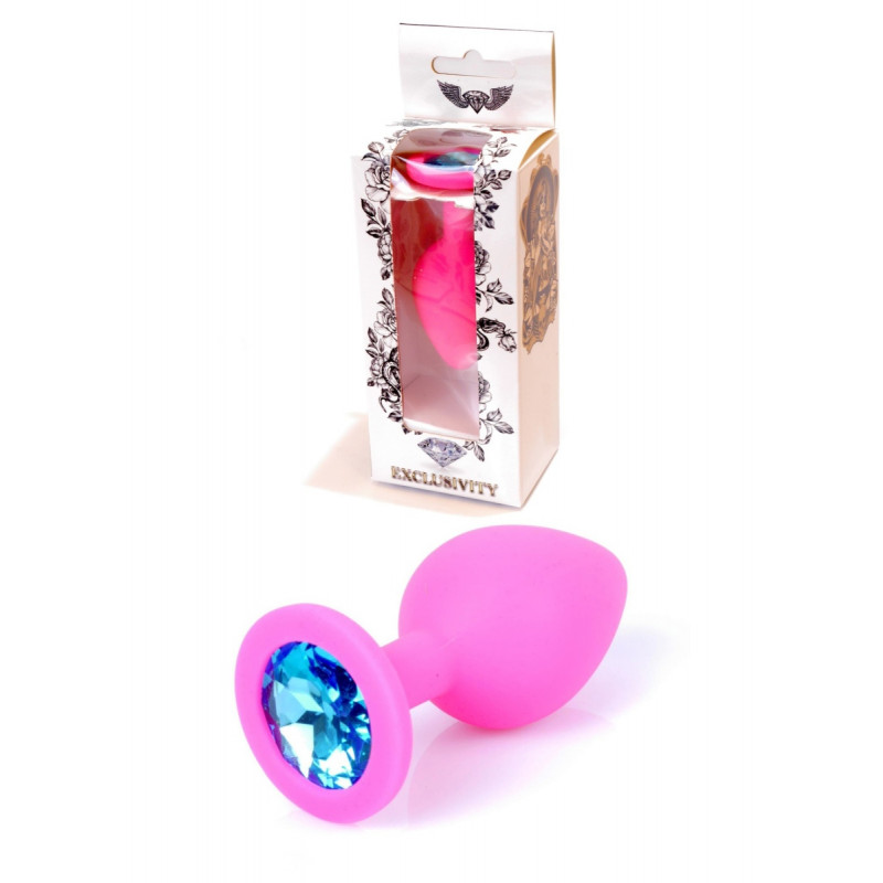 Анальная пробка силиконовая размер М Jewellery Pink Silicon PLUG Medium- Light Blue Diamond
