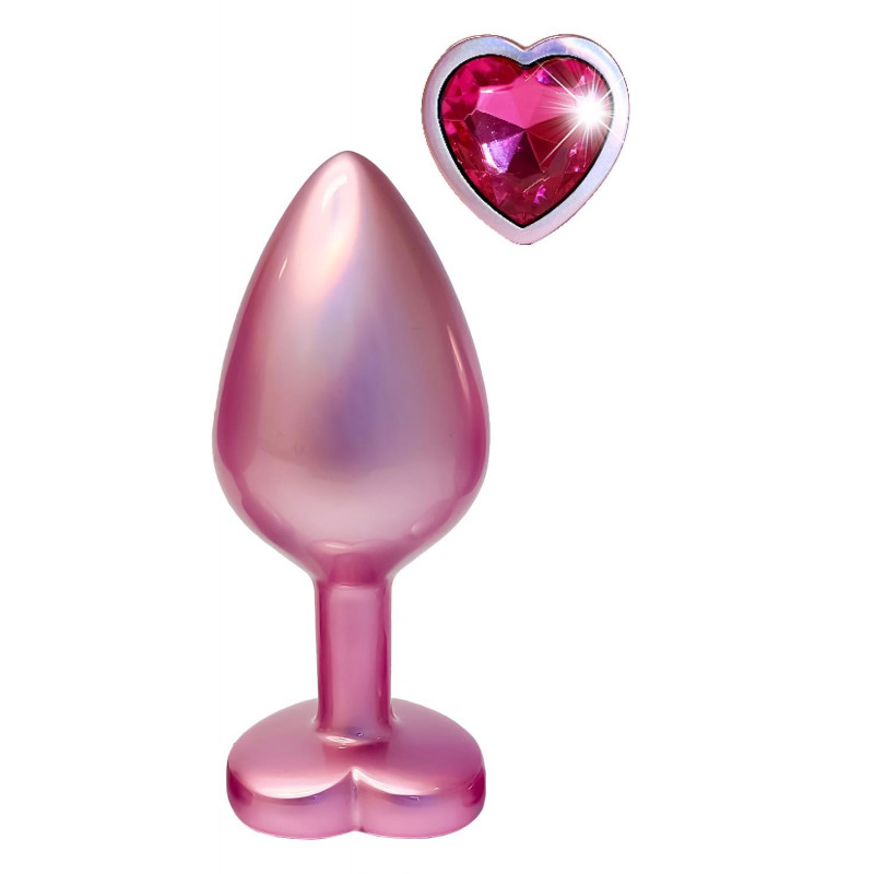 Анальная пробка со стразой металлическая размер M GLEAMING LOVE MATTE PINK PLUG SMALL