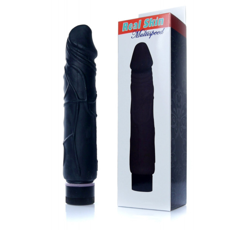 Реалистичный вибратор черный Real Skin - Black, 22 см