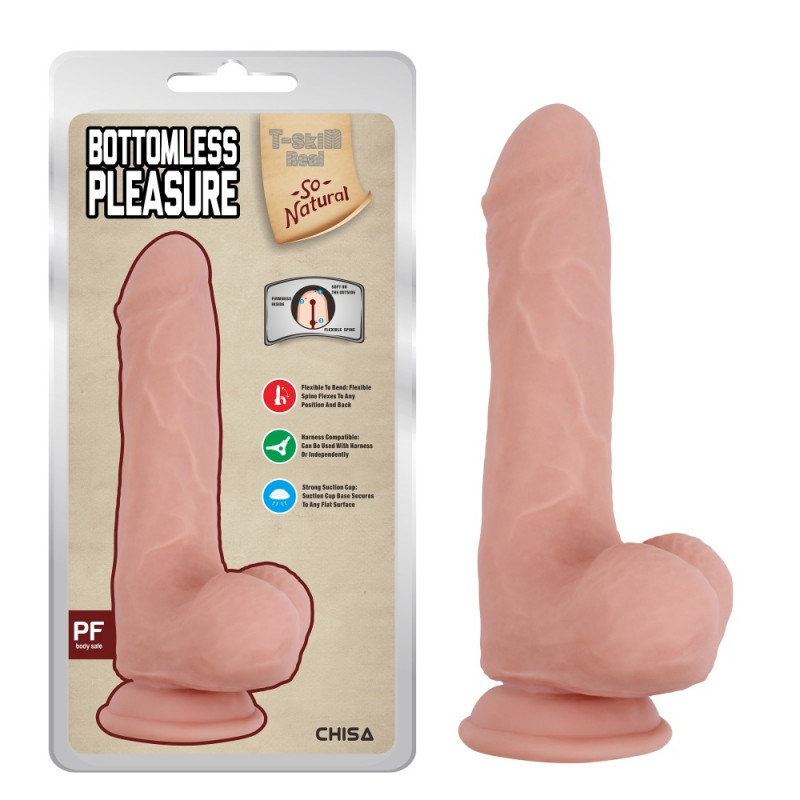 Фаллоимитатор на присоске T-Skin Real Bottomless Pleasure-Flesh, 20 см