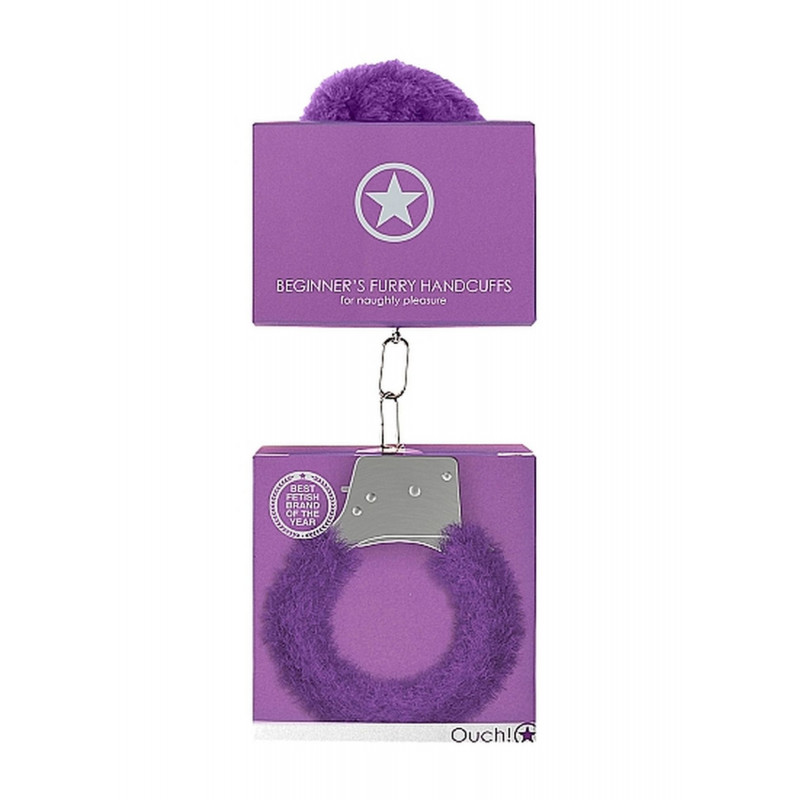 Наручники для начинающих с мехом фиолетовые Ouch Handcuffs Metall