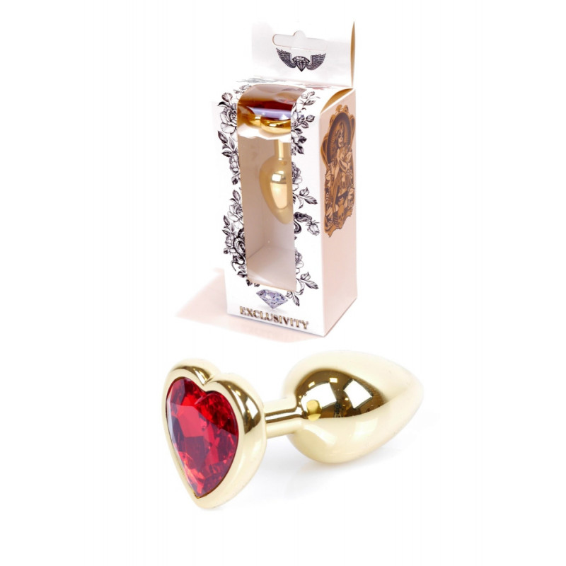 Анальная пробка металлическая Jewellery Gold Heart PLUG - Red