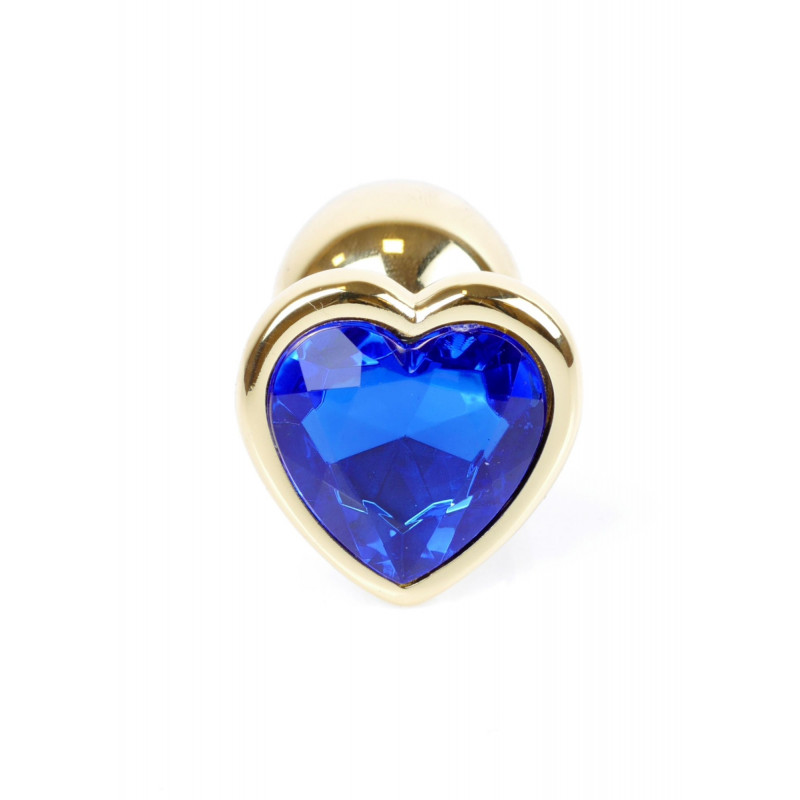 Анальная пробка металлическая Jewellery Gold Heart PLUG- Dark Blue
