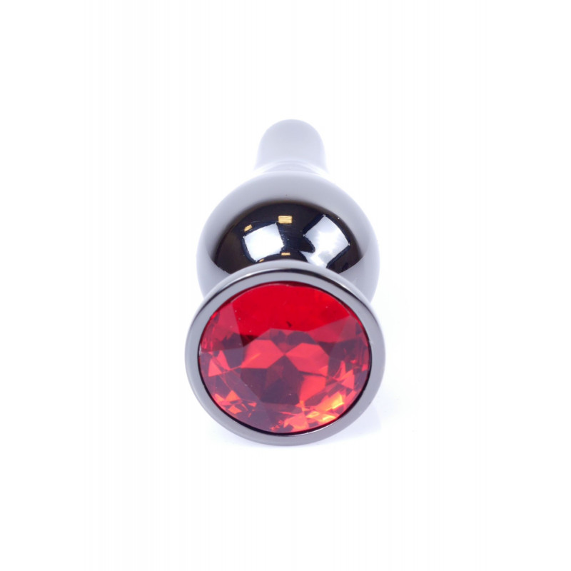 Анальная пробка металлическая Jewellery Dark Silver BUTT PLUG - Red