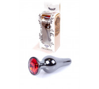 Анальная пробка металлическая Jewellery Dark Silver BUTT PLUG - Red