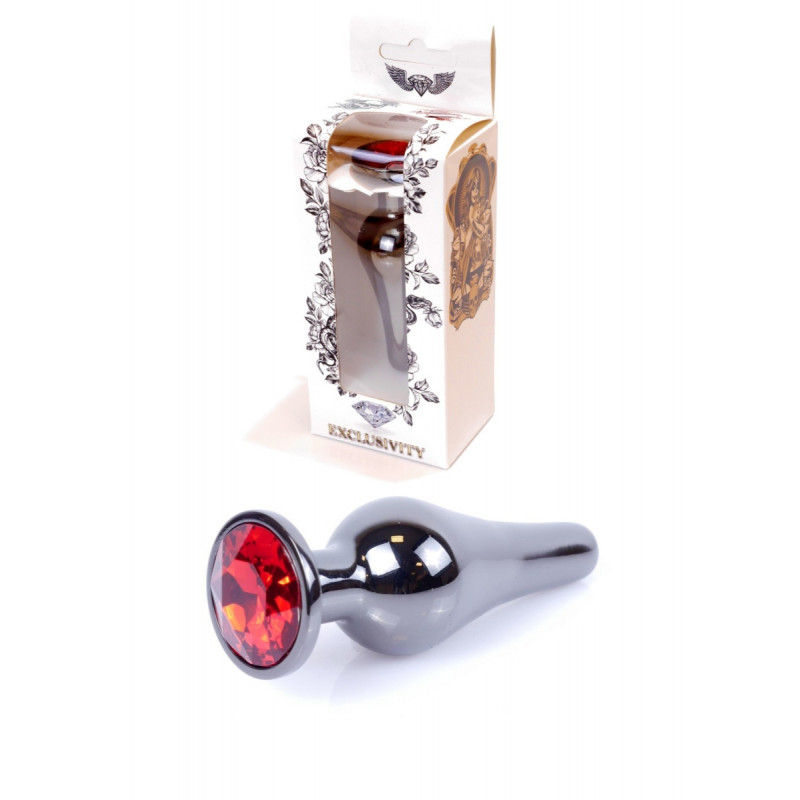 Анальная пробка металлическая Jewellery Dark Silver BUTT PLUG - Red