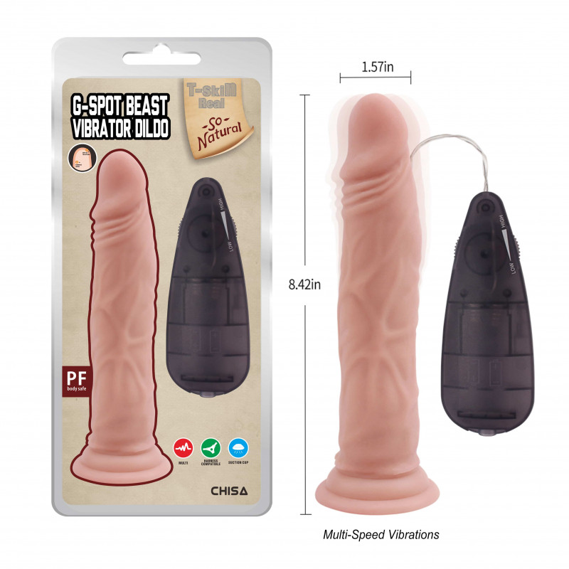 Реалистичный вибратор T-SKIN G-spot Beast Vibrator Dildo-Flesh, 21,4 см