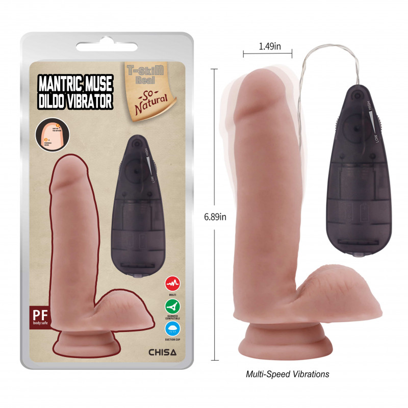 Реалистичный вибратор T-SKIN Mantric Muse Dildo Vibrator-Flesh, 17,5 см
