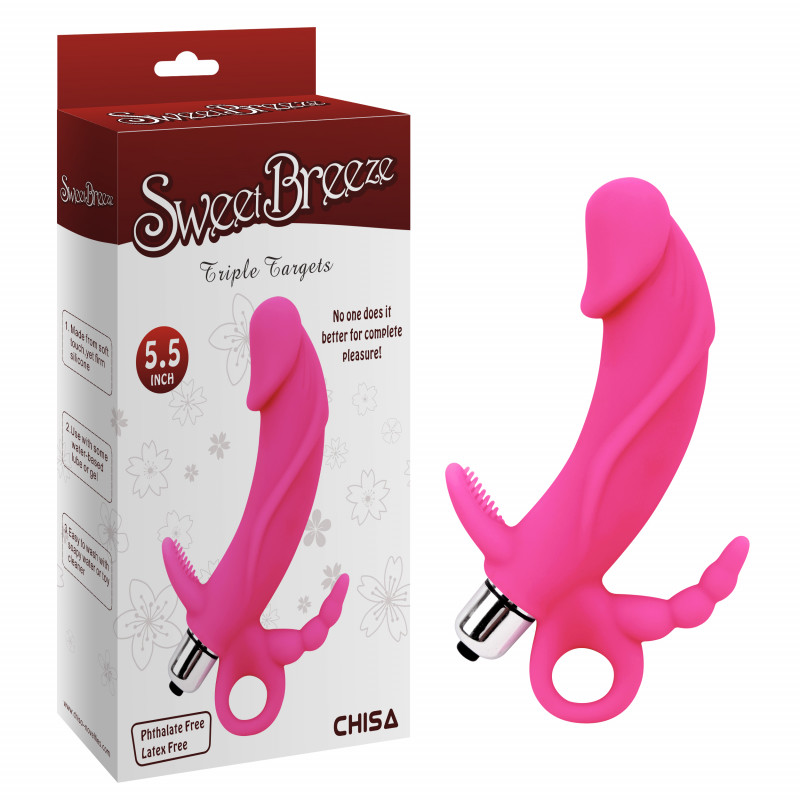 Анальная пробка силиконовая с вибрацией Special Offer Triple Targets-Pink