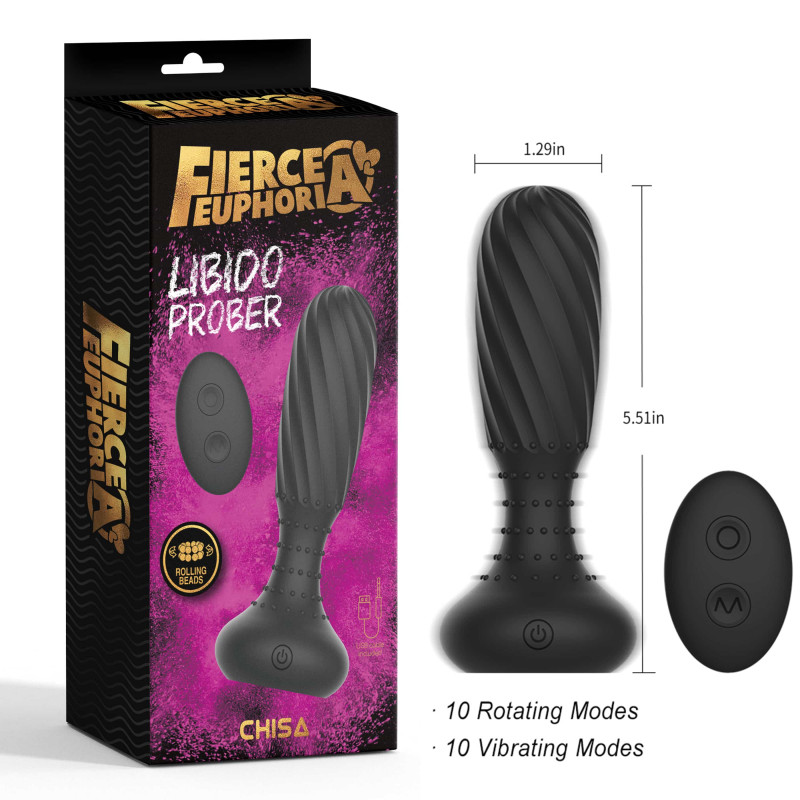Анальная пробка с вибрацией и вращением с пультом ДУ Fierce Euphoria Libido Prober