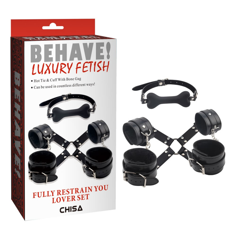 Набор с фиксацией и кляпом косточкой Behave! Fully Restrain You Lover Set