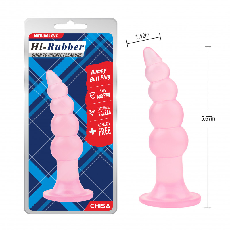 Анальная пробка с шариками Hi-Rubber Bumpy Butt Plug-Pink