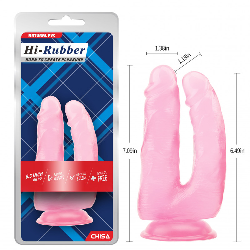 Реалистичный двойной фаллоимитатор Hi-Rubber 6.3 Inch Dildo - Pink