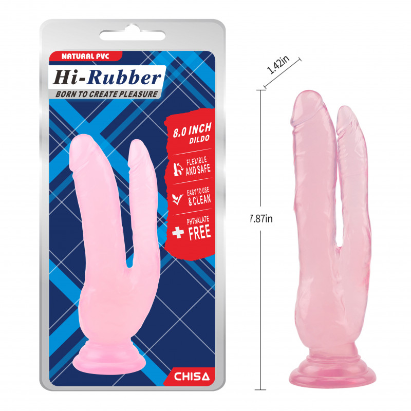 Реалистичный двойной фаллоимитатор Hi-Rubber 8.0 Inch Dildo - Pink