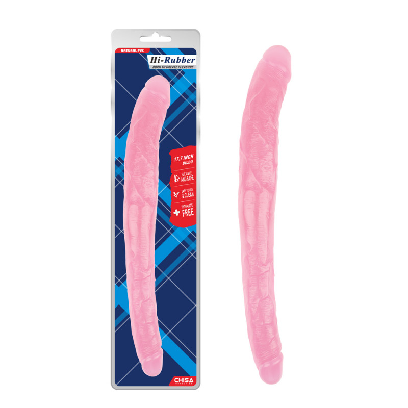 Двухсторонний фаллоимитатор Hi-Rubber Dildo - Pink, 45 см