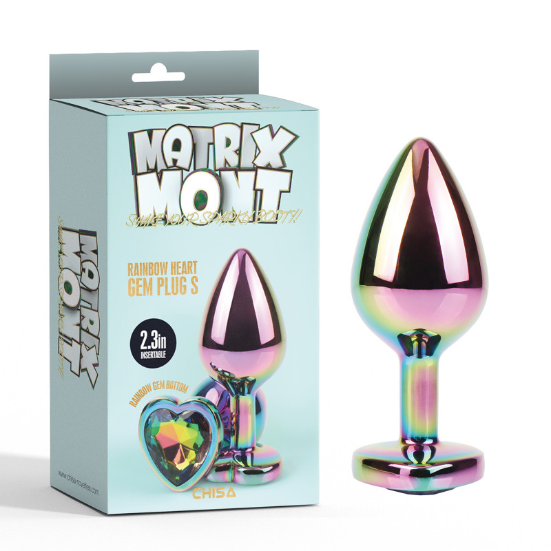 Анальная пробка металлическая со стразой размер S MATRIX MONT Rainbow Heart Gem Plug S