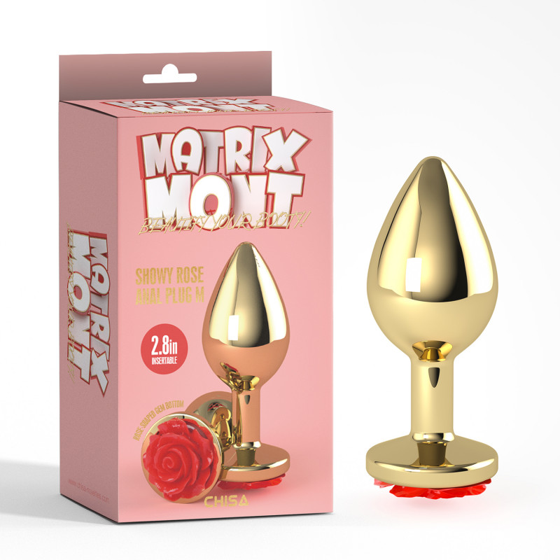Анальная пробка металлическая с розой размер М MATRIX MONT Showy Rose Anal Plug M