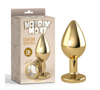 Анальная пробка металлическая со стразой размер М MATRIX MONT Clear Gem Gold Plug M