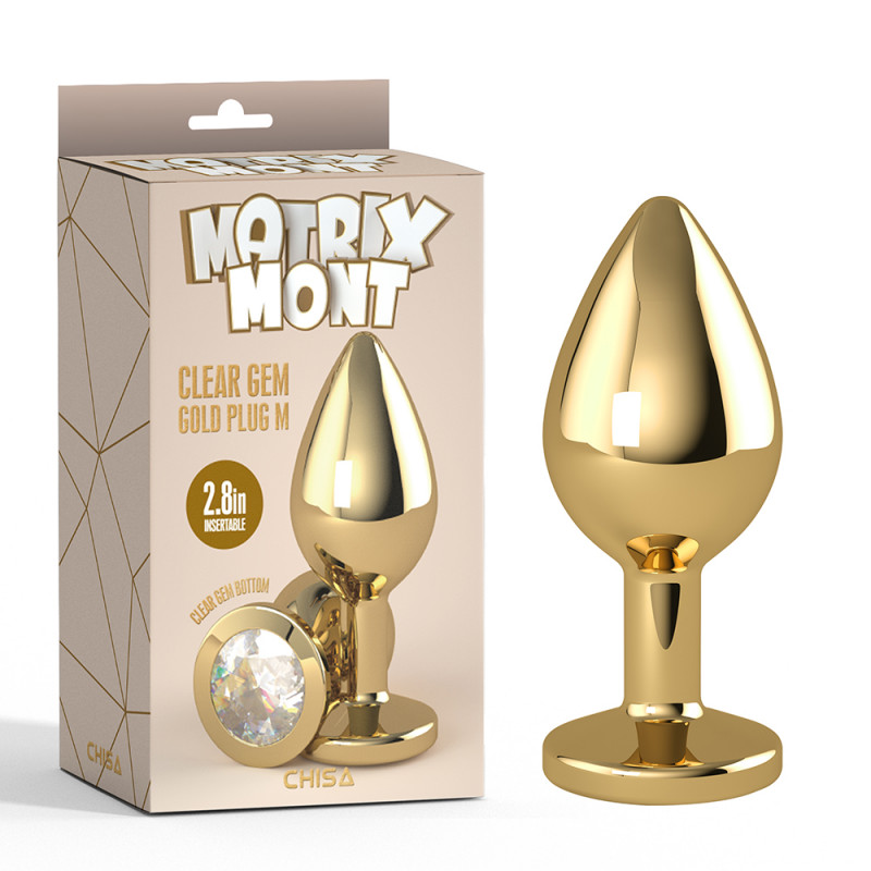 Анальная пробка металлическая со стразой размер М MATRIX MONT Clear Gem Gold Plug M