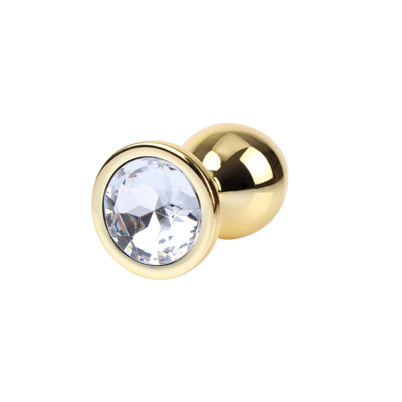 Анальная пробка металлическая со стразой размер М MATRIX MONT Clear Gem Gold Plug M