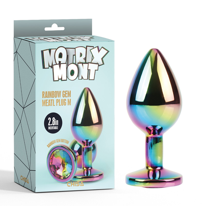 Анальная пробка металлическая со стразой размер М MATRIX MONT Rainbow Gem Meatl Plug M