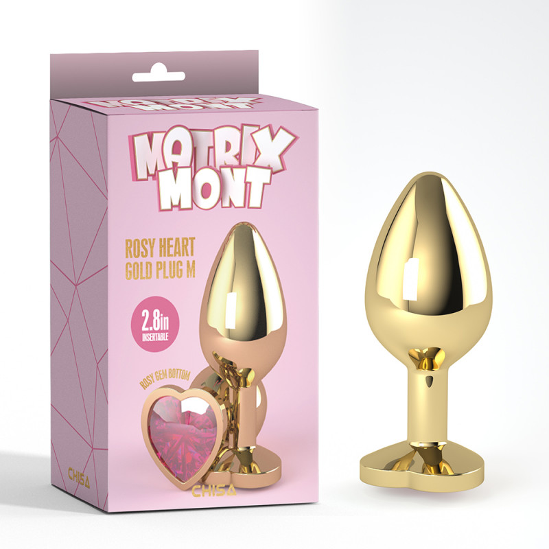 Анальная пробка металлическая со стразой размер М MATRIX MONT Rosy Heart Gem Plug M