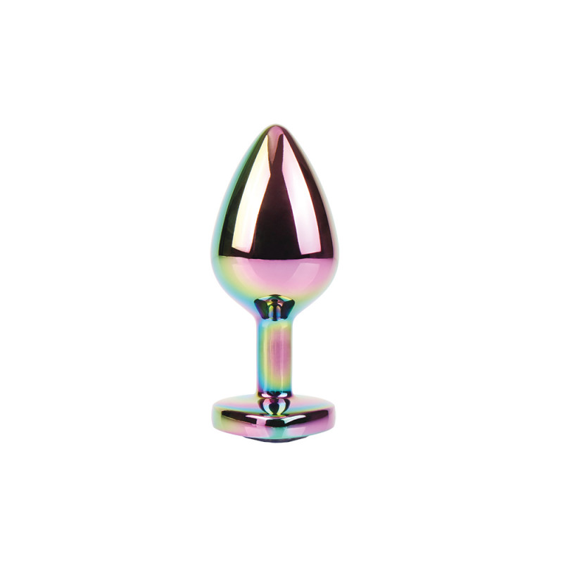 Анальная пробка металлическая со стразой размер М Rainbow Heart Gem Plug M