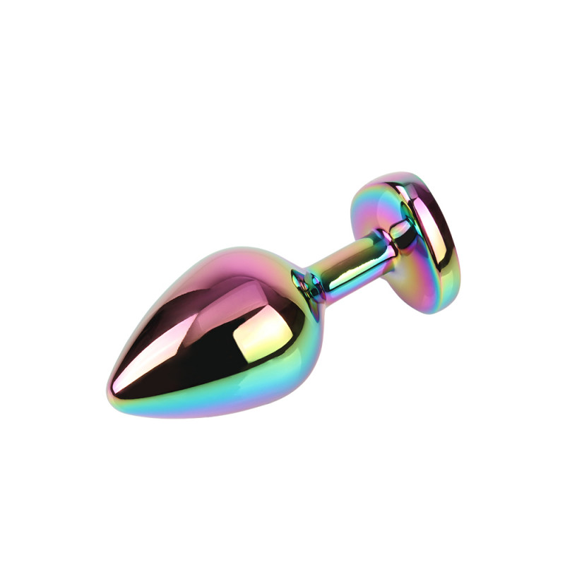 Анальная пробка металлическая со стразой размер М Rainbow Heart Gem Plug M