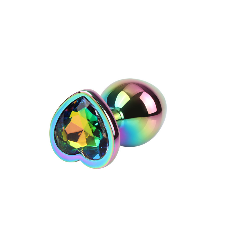 Анальная пробка металлическая со стразой размер М Rainbow Heart Gem Plug M