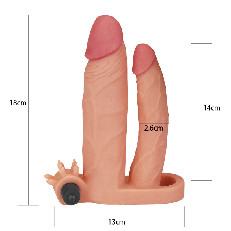 Вибро-насадка для двойного проникновения LoveToy Add 1" Pleasure X Tender Vibrating Double Penis Sleeve