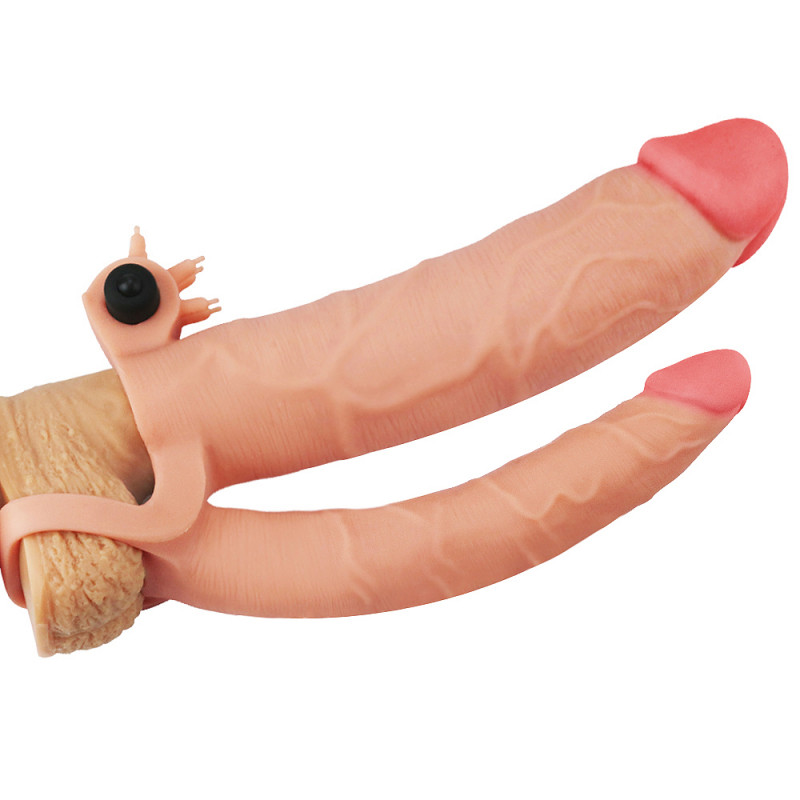 Вибро-насадка для двойного проникновения LoveToy Add 3" Pleasure X Tender Vibrating Double Penis Sleeve