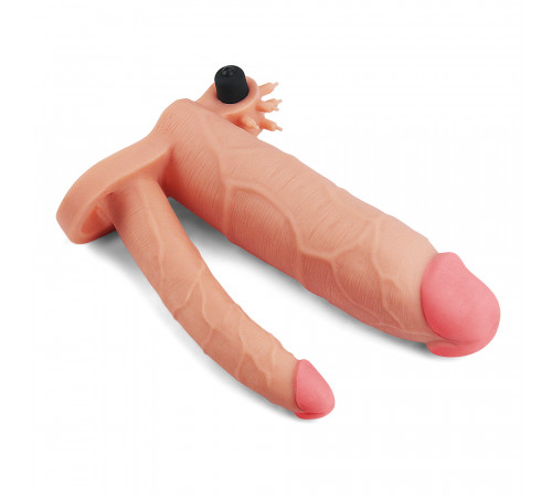 Вибро-насадка для двойного проникновения LoveToy Add 3" Pleasure X Tender Vibrating Double Penis Sleeve