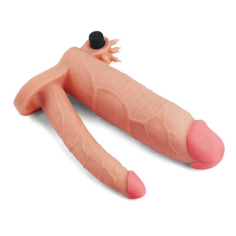 Вибро-насадка для двойного проникновения LoveToy Add 3" Pleasure X Tender Vibrating Double Penis Sleeve