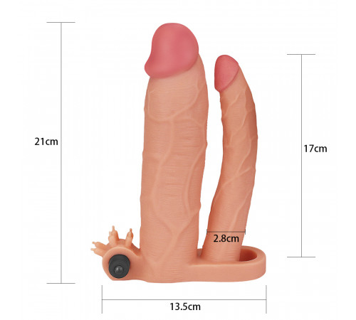 Вибро-насадка для двойного проникновения LoveToy Add 3" Pleasure X Tender Vibrating Double Penis Sleeve