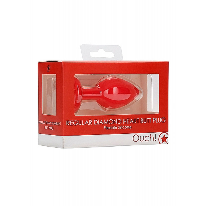 Анальная пробка силиконовая Diamond Heart Butt Plug - Regular - Red