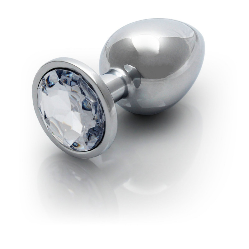 Анальная пробка металлическая размер L Round Gem Clear Butt Plug - Large