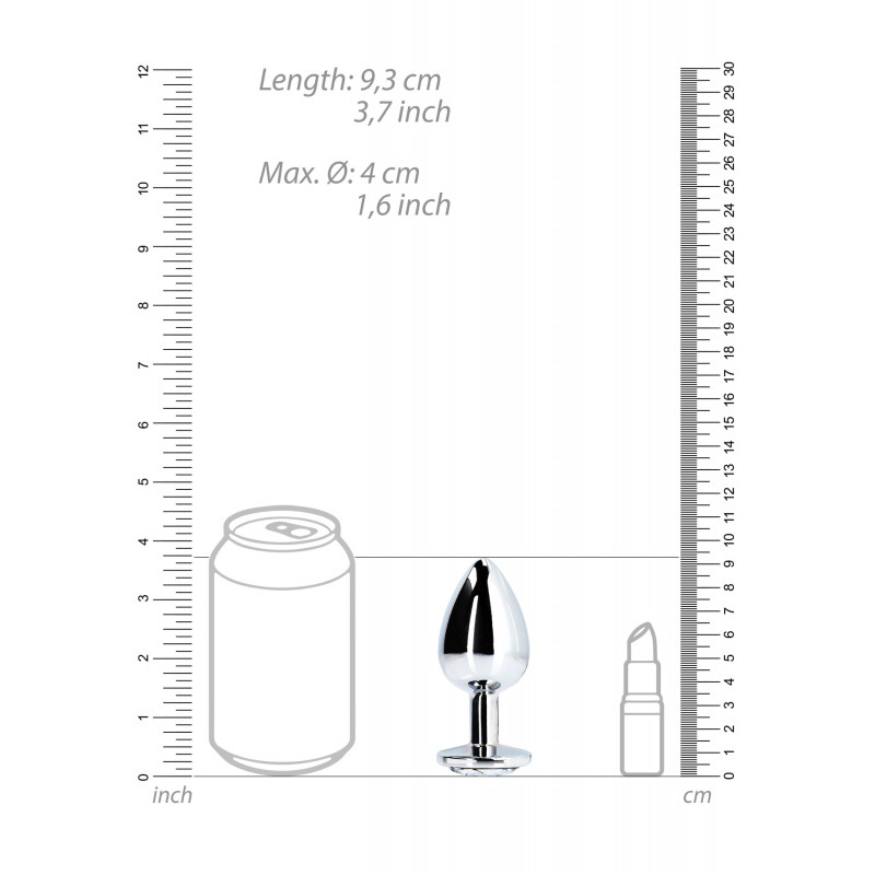 Анальная пробка металлическая размер L Round Gem Clear Butt Plug - Large