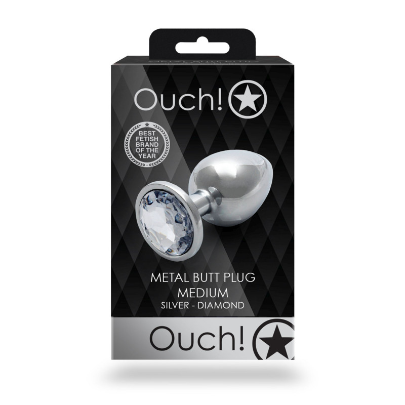 Анальная пробка металлическая размер M Heart Clear Gem Butt Plug - Medium