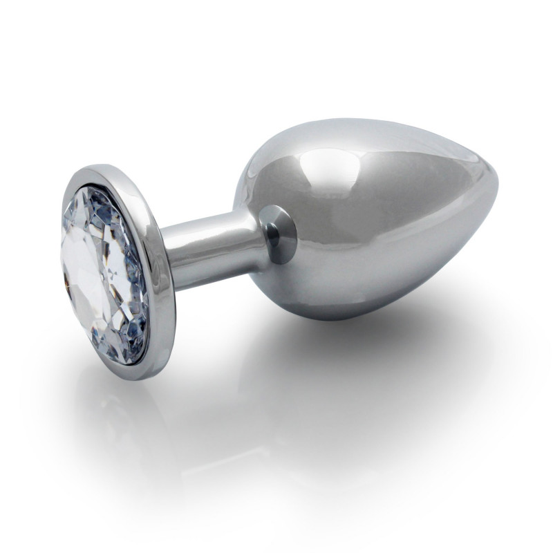 Анальная пробка металлическая размер M Heart Clear Gem Butt Plug - Medium