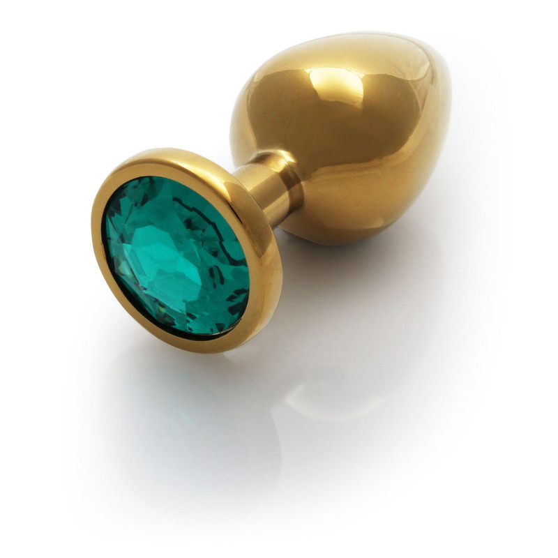 Анальная пробка металлическая размер M Heart Gold Green Gem Butt Plug - Medium