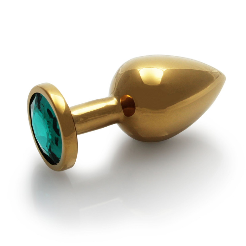 Анальная пробка металлическая размер M Heart Gold Green Gem Butt Plug - Medium