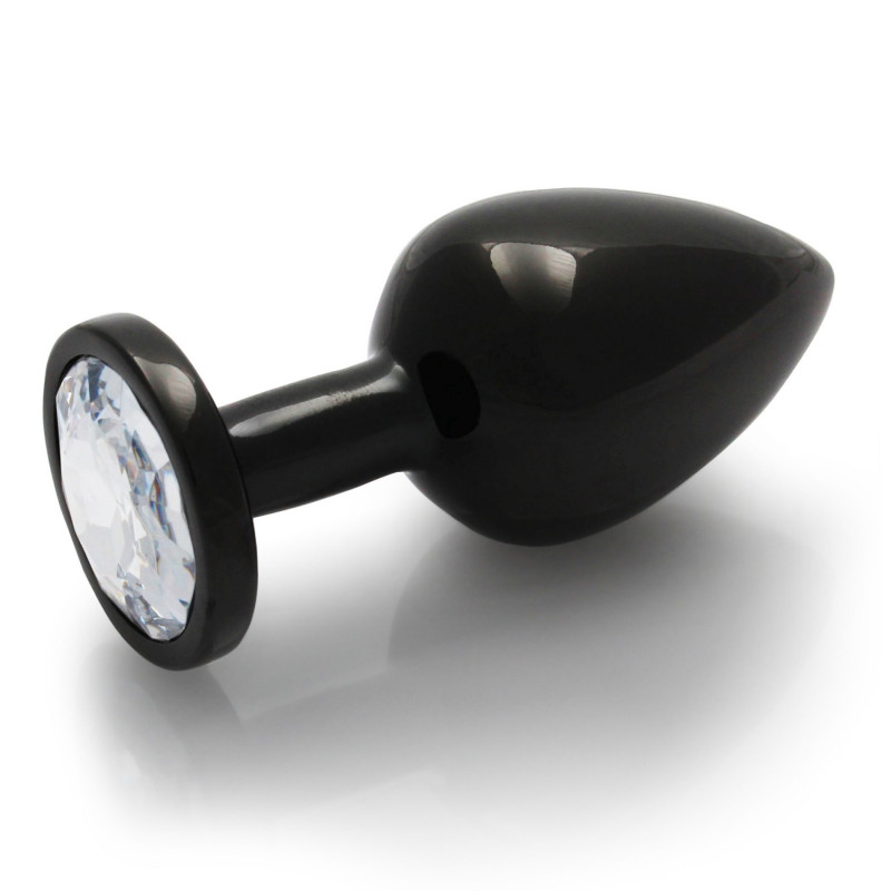 Анальная пробка металлическая размер M Heart Black Clear Gem Butt Plug - Medium