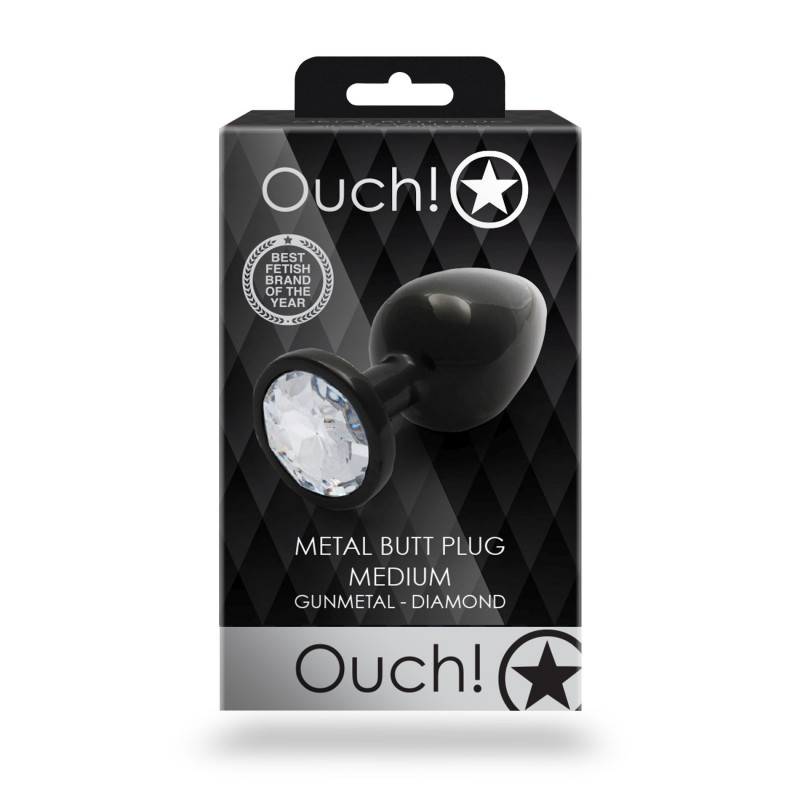 Анальная пробка металлическая размер M Heart Black Clear Gem Butt Plug - Medium