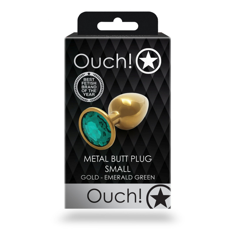 Анальная пробка металлическая размер S Heart Gem Green Gold Butt Plug - Small