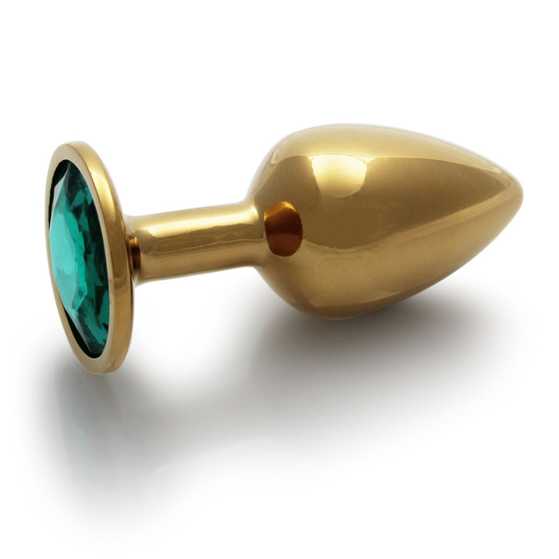 Анальная пробка металлическая размер S Heart Gem Green Gold Butt Plug - Small