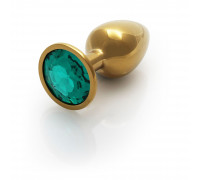Анальная пробка металлическая размер S Heart Gem Green Gold Butt Plug - Small