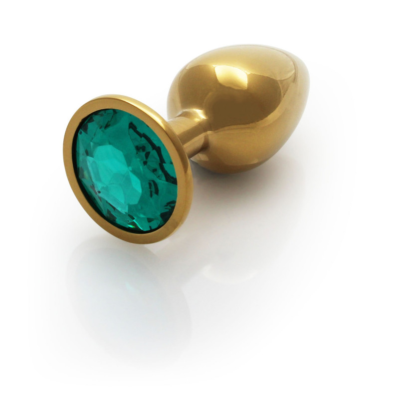 Анальная пробка металлическая размер S Heart Gem Green Gold Butt Plug - Small
