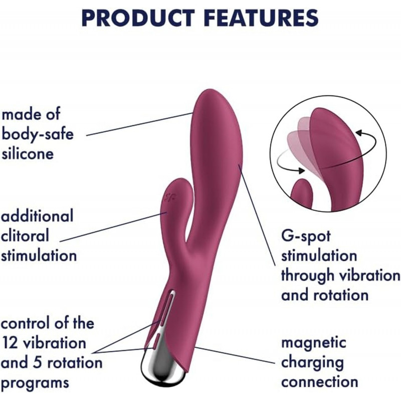 Вибратор для стимуляции точки G c ротацией, бордовый Satisfyer Spinning Rabbit 1 Red